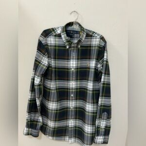Ralph Lauren Men's Plaid Shirt - Black, White, Green size medium